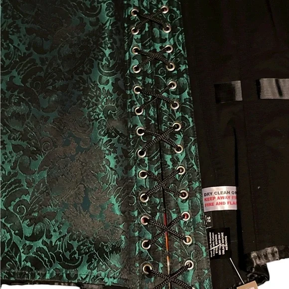 Elegant Green Brocade Full Corset with Metal Hook Clasps NWT - Picture 5 of 9